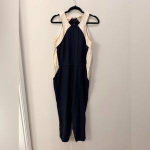 Parker Black and White Color-Block Jumpsuit with Halter Neck